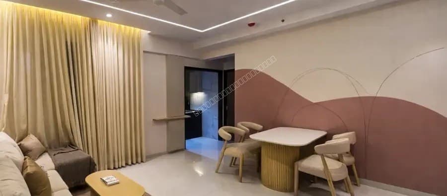 Spacious living room with elegant dining table setup