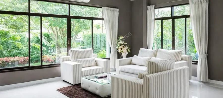 Living room interior with large windows