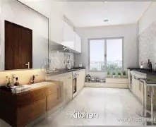 Bright modular kitchen with granite platform and window