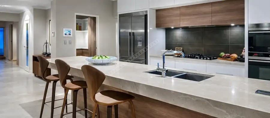 Modern kitchen island with breakfast bar and seating