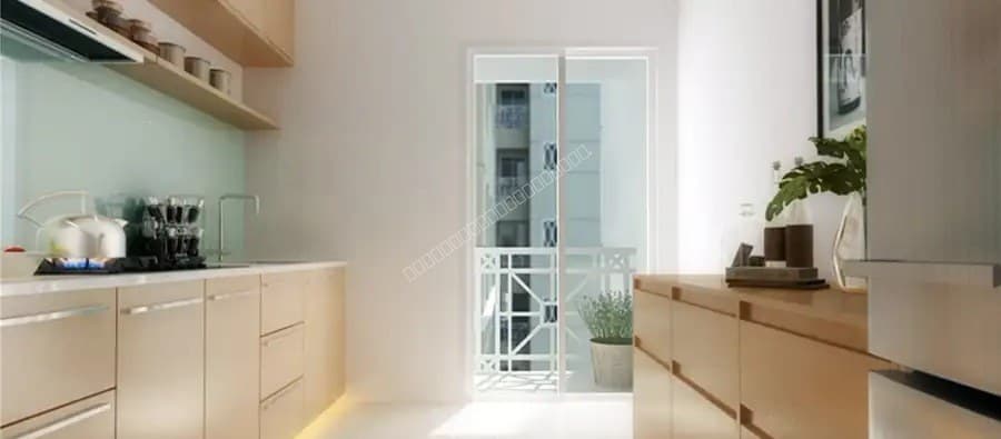 Kitchen interior with balcony view