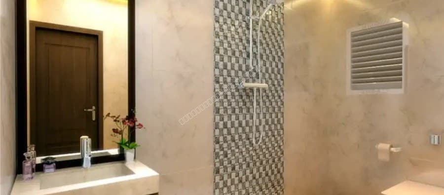 Modern bathroom interior with shower enclosure