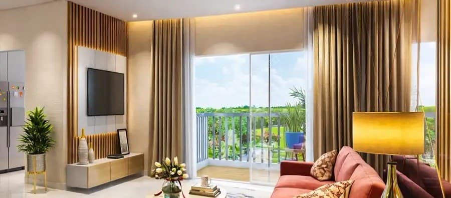 Living room interior with balcony view